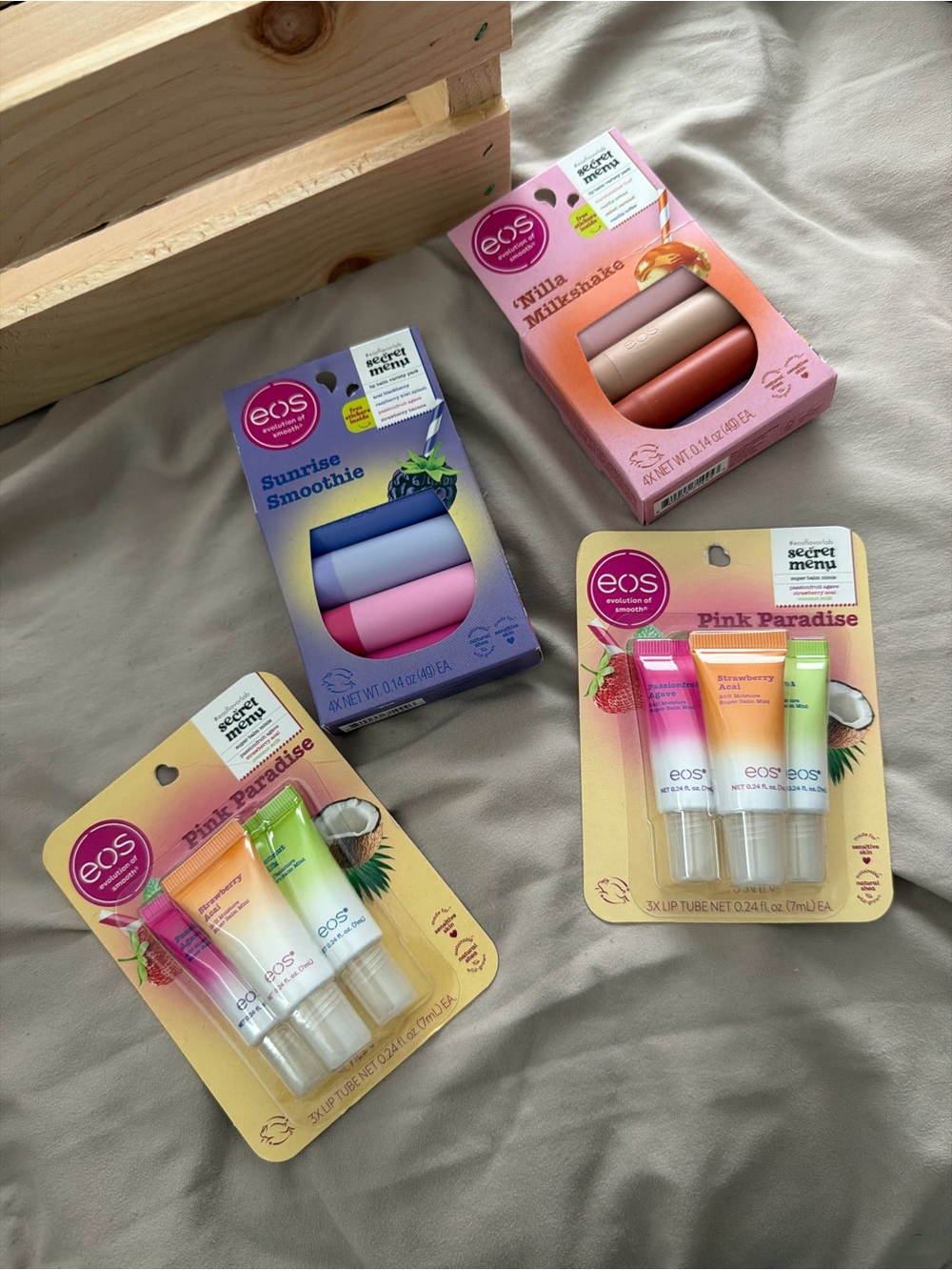 eos Mini Lip BUNDLE - Pink, Purple & Peach Shades